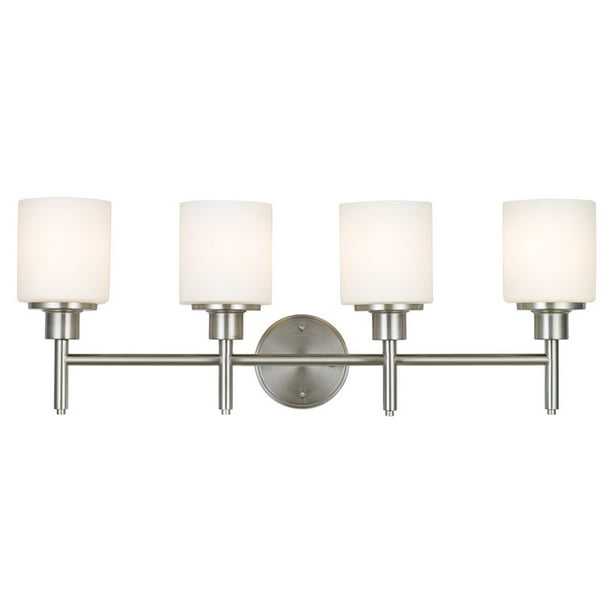 Design House Oslo 3-Light Double Glass Shade Brushed Nickel Vanity Light New Design House Oslo 3-Light Double Glass Shade Brushed Nickel Vanity Light New